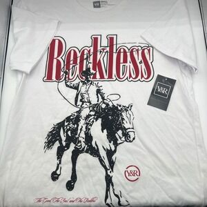 Young and Reckless‎ Cowboy Graphic T-Shirt White Red Rodeo Western Mens Small